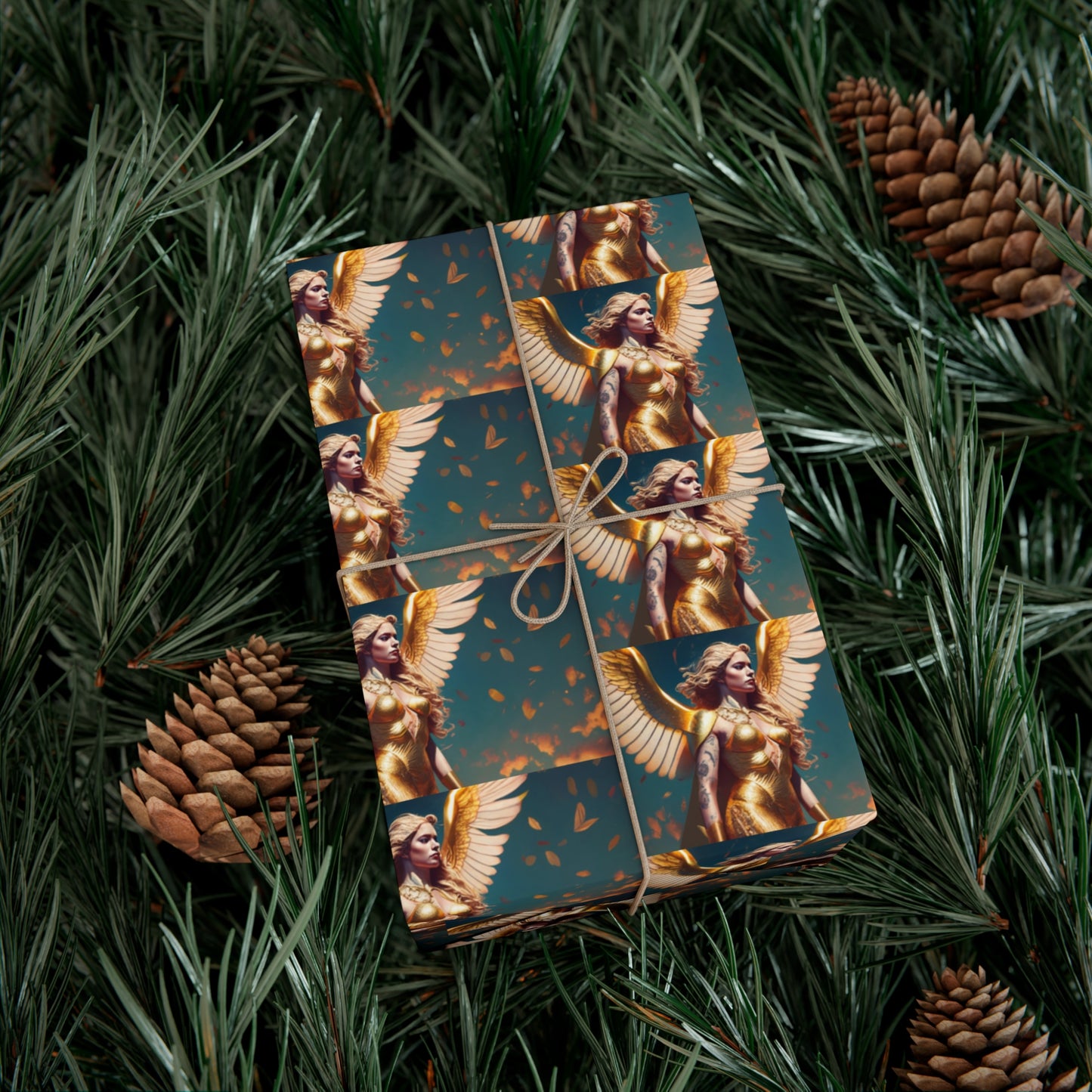 Golden Leaf Angel - Gift Wrapping Paper