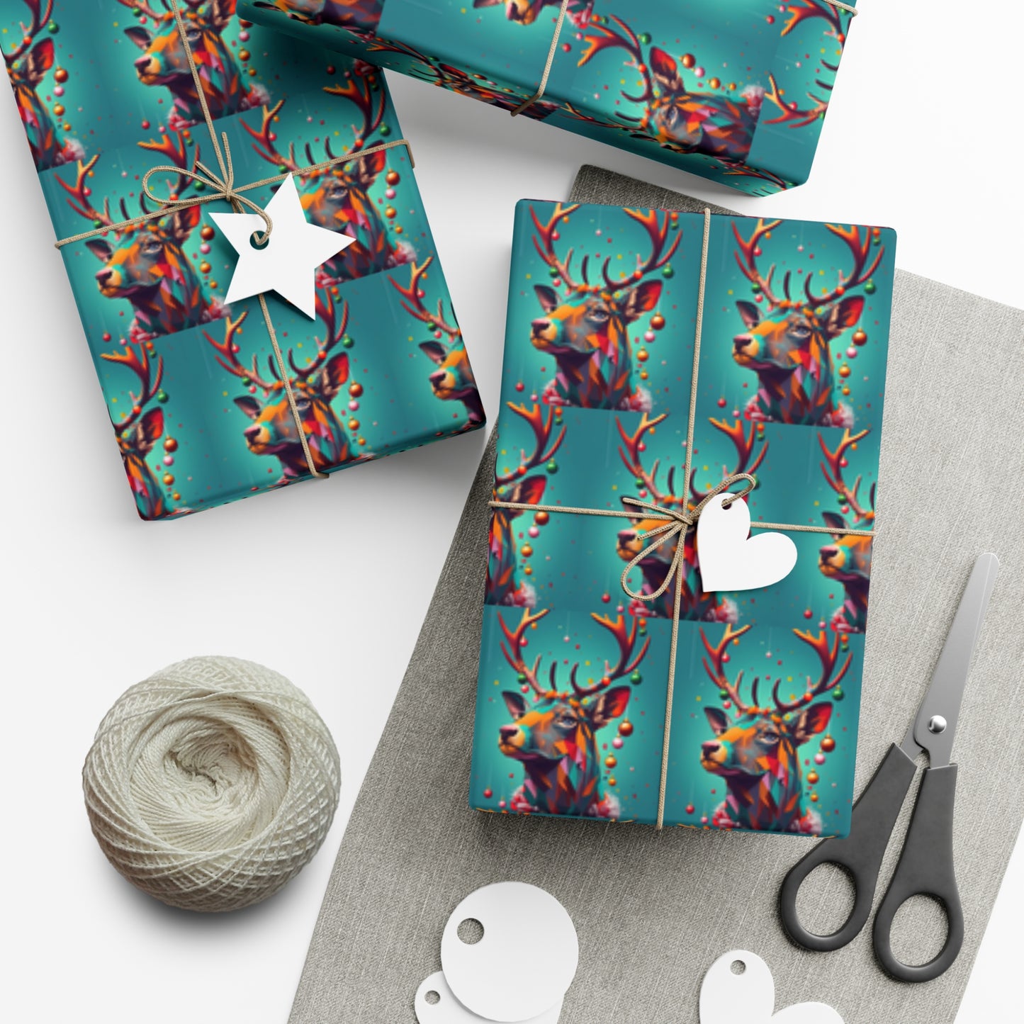 Geometric Reindeer Gift Wrapping Paper