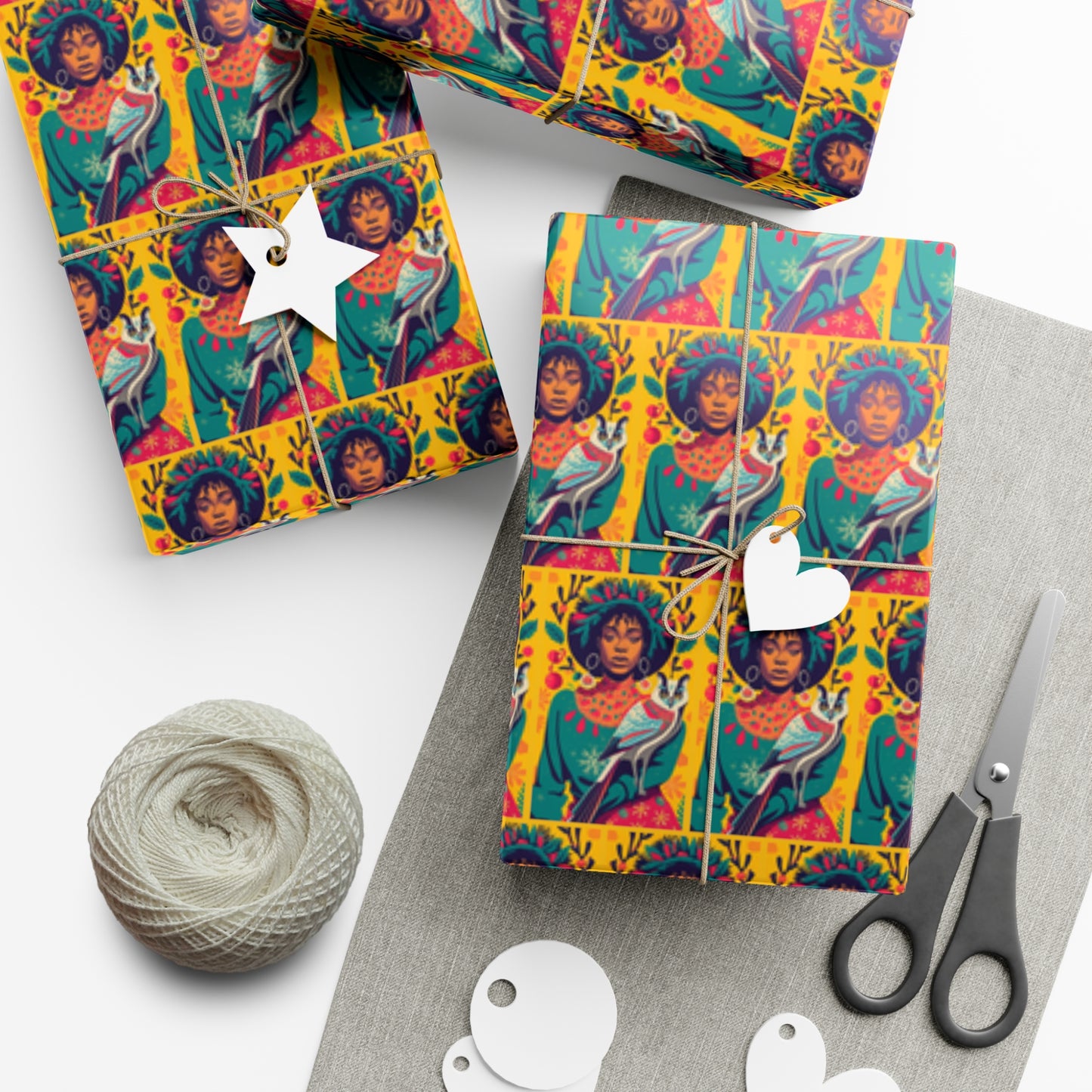 Christmas Afro with Owl - Gift Wrapping Paper