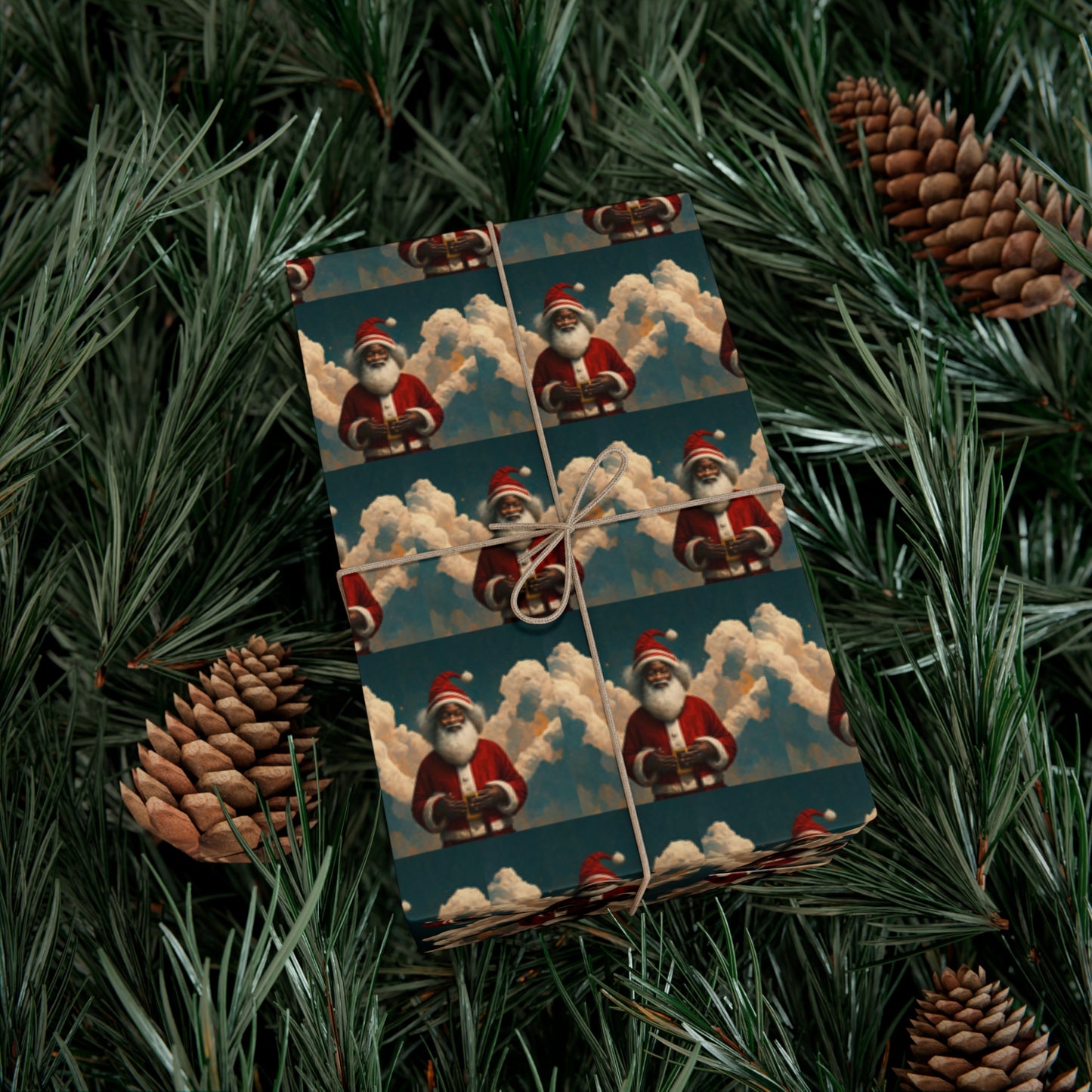 Black Santa with Cloud Wings - Gift Wrapping Paper