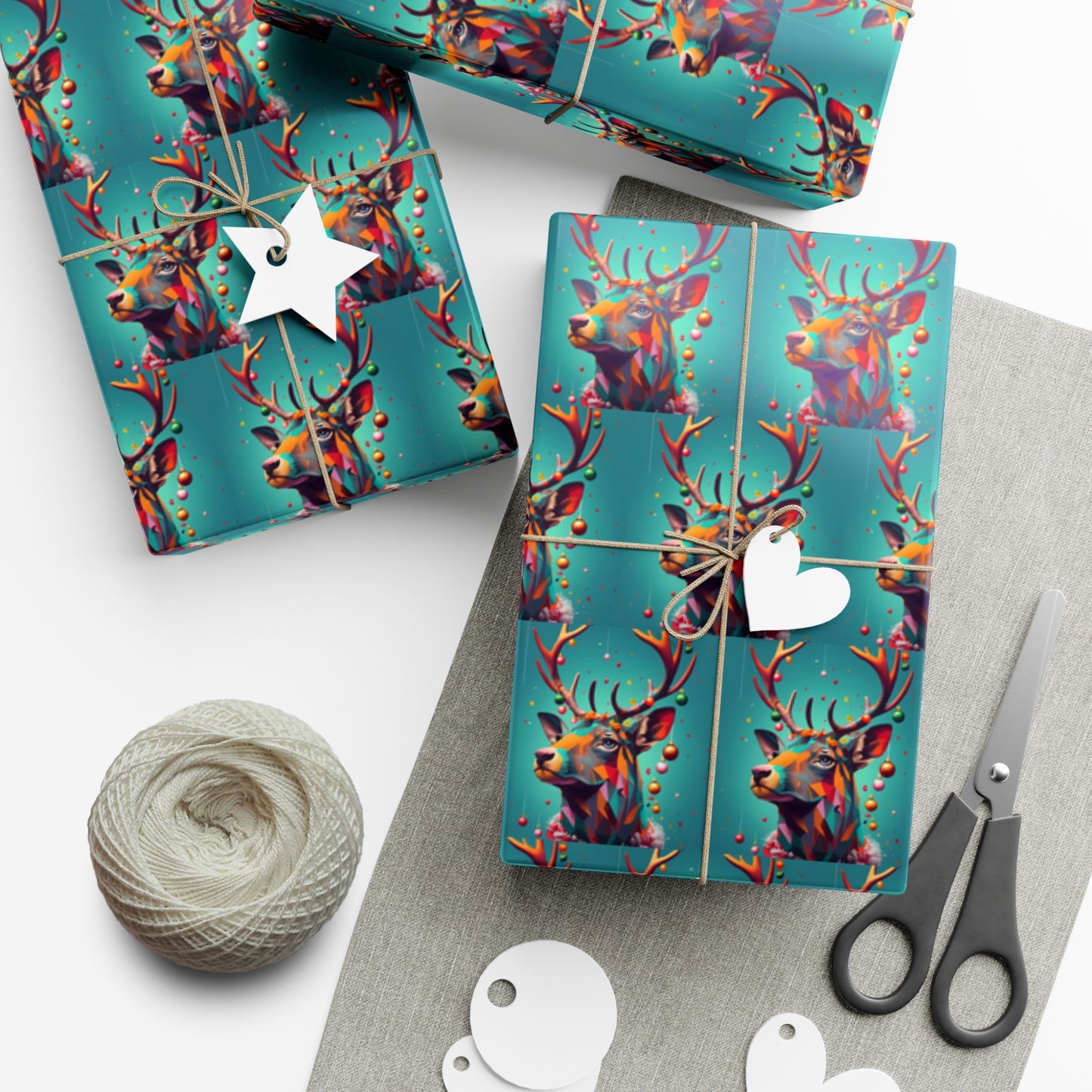 Geometric Reindeer Gift Wrapping Paper