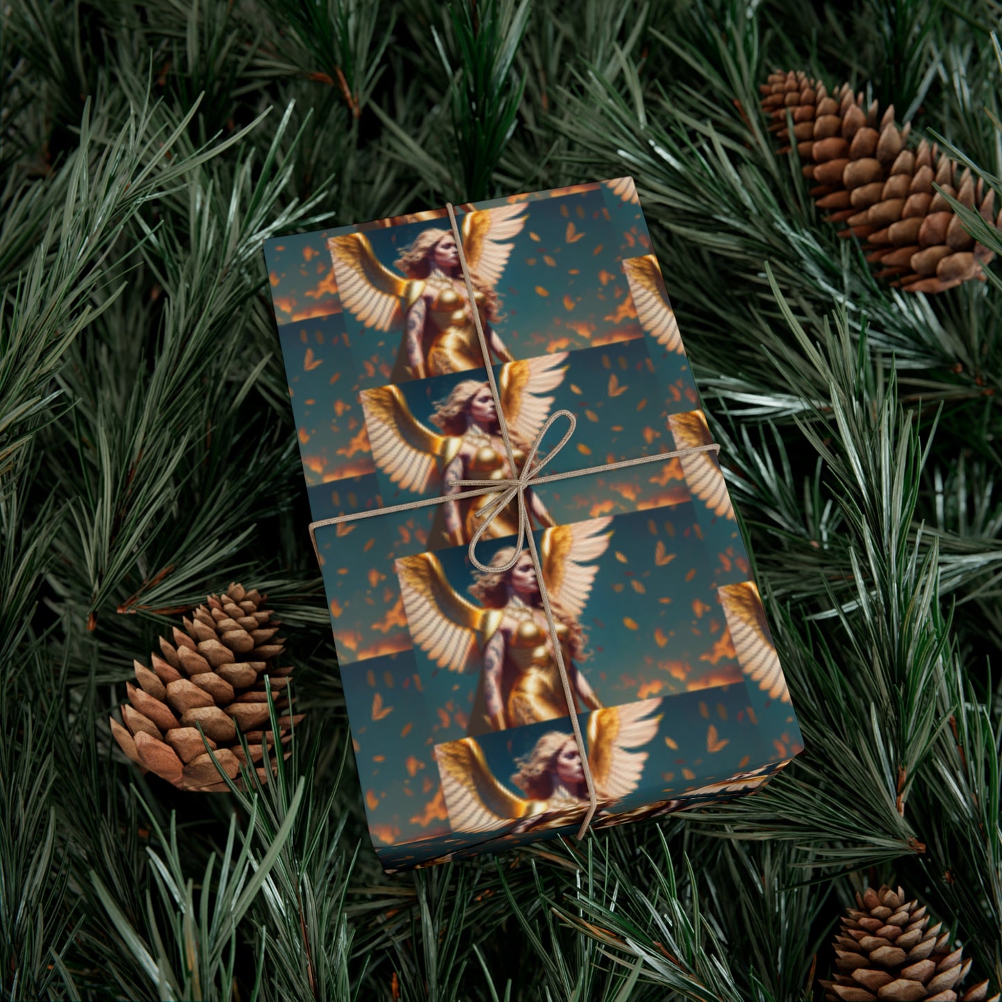 Golden Leaf Angel - Gift Wrapping Paper