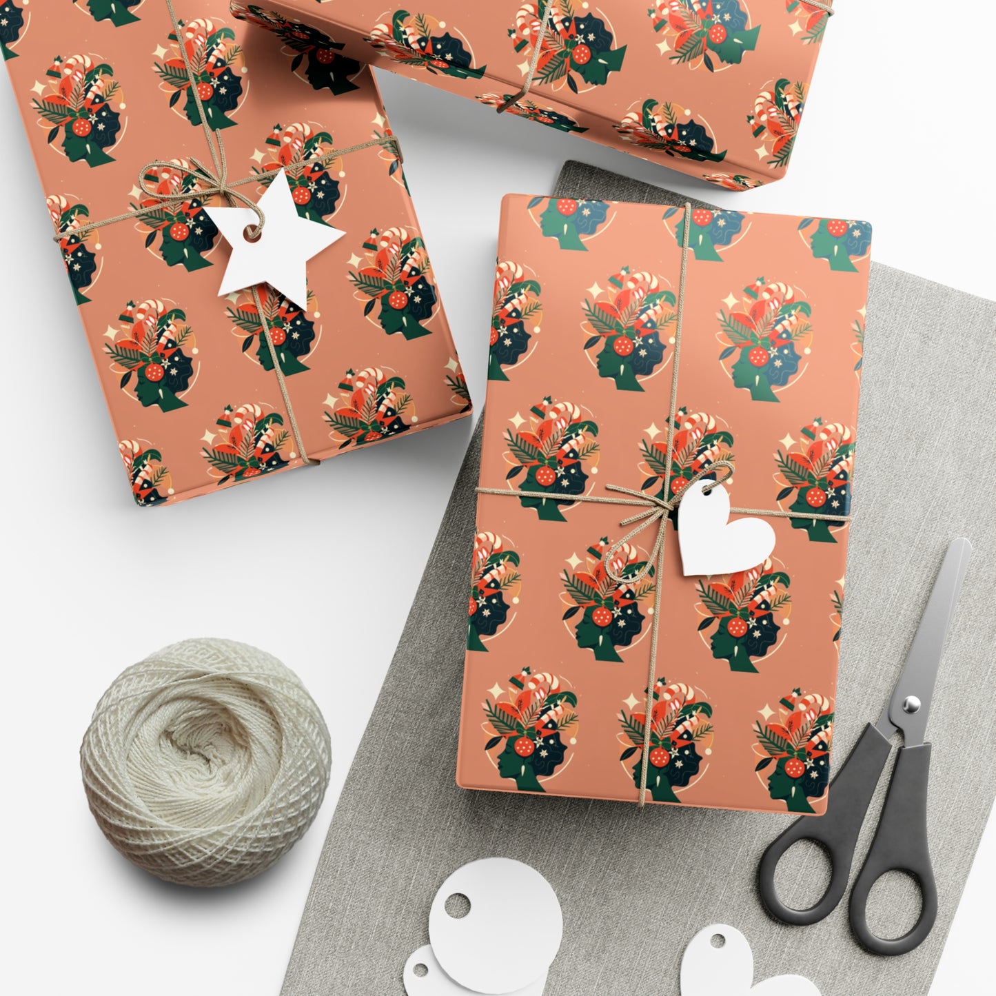 Peach & Green Holiday - Gift Wrapping Paper