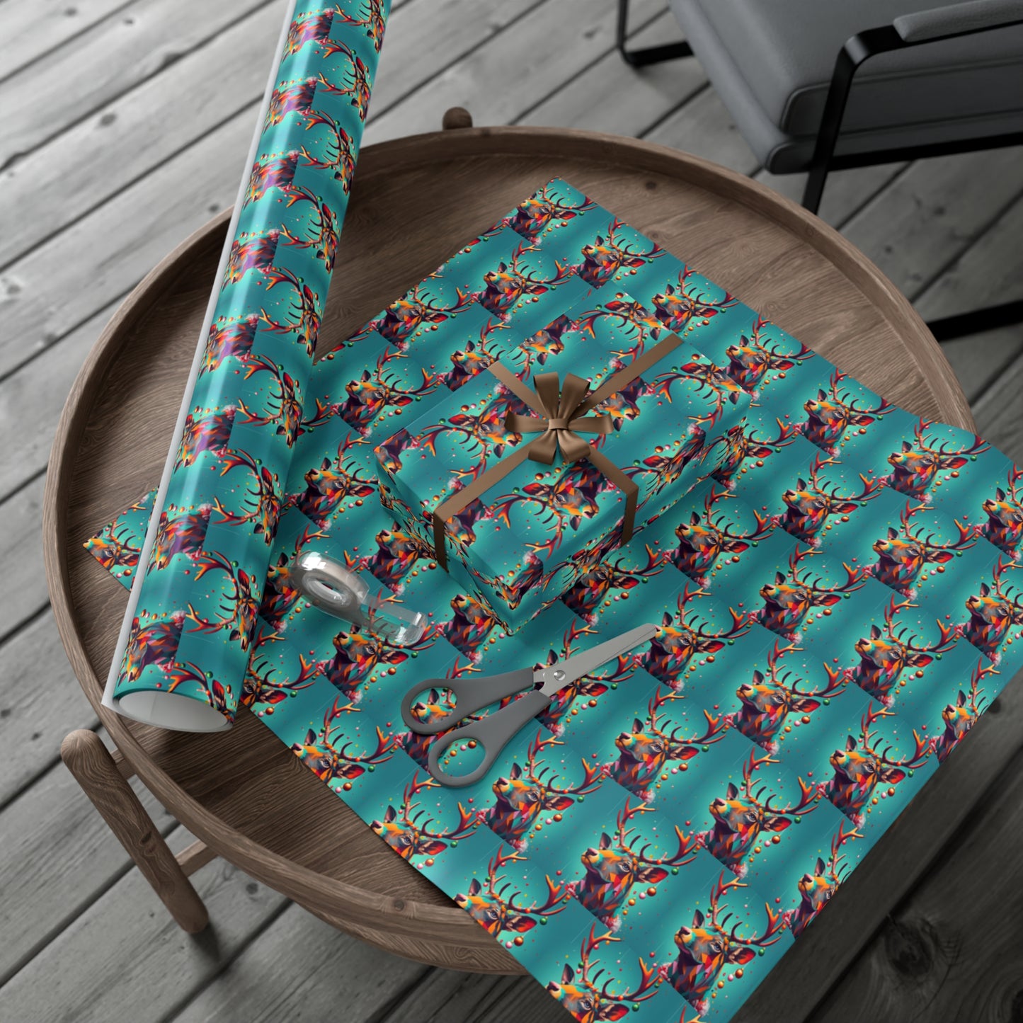 Geometric Reindeer Gift Wrapping Paper