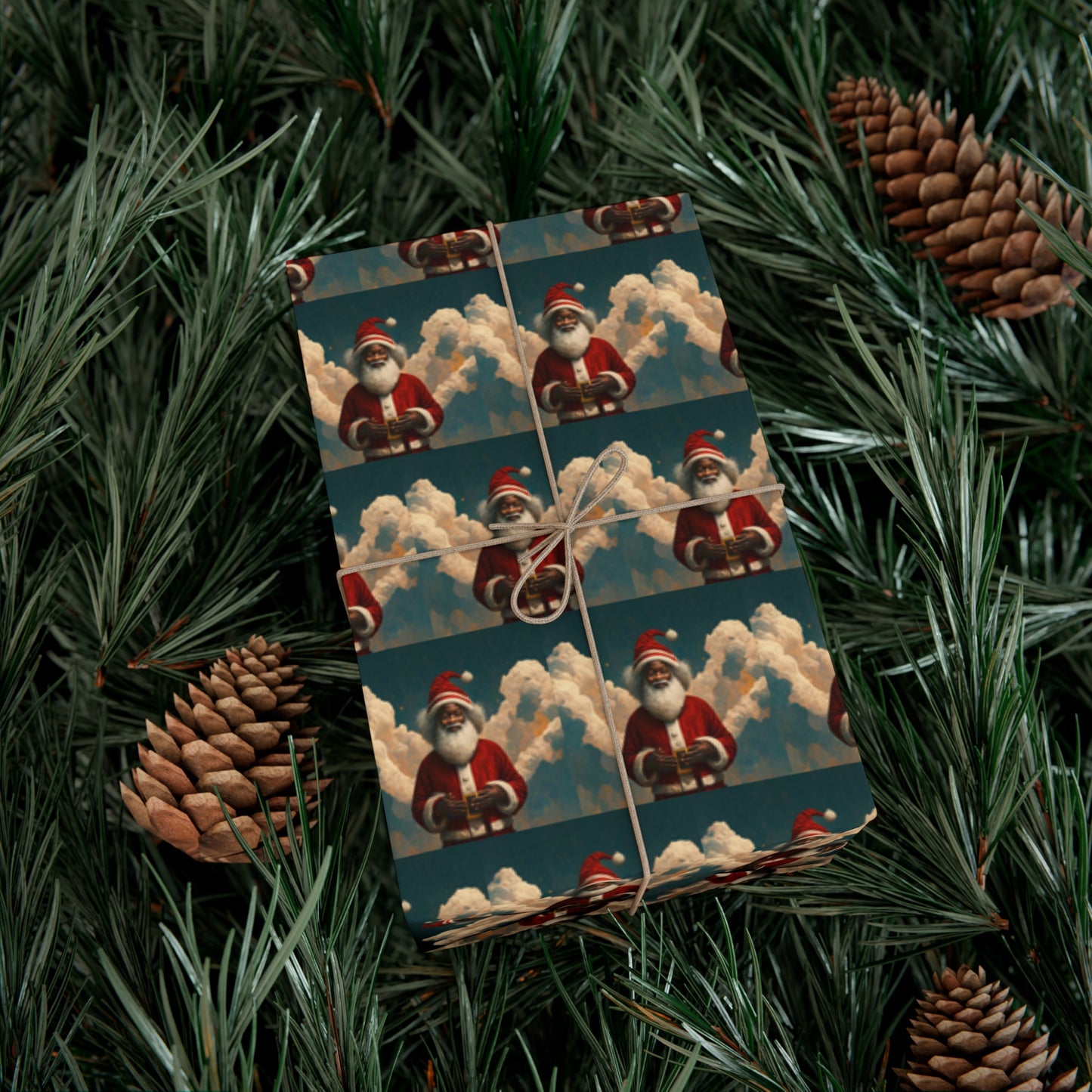 Black Santa with Cloud Wings - Gift Wrapping Paper