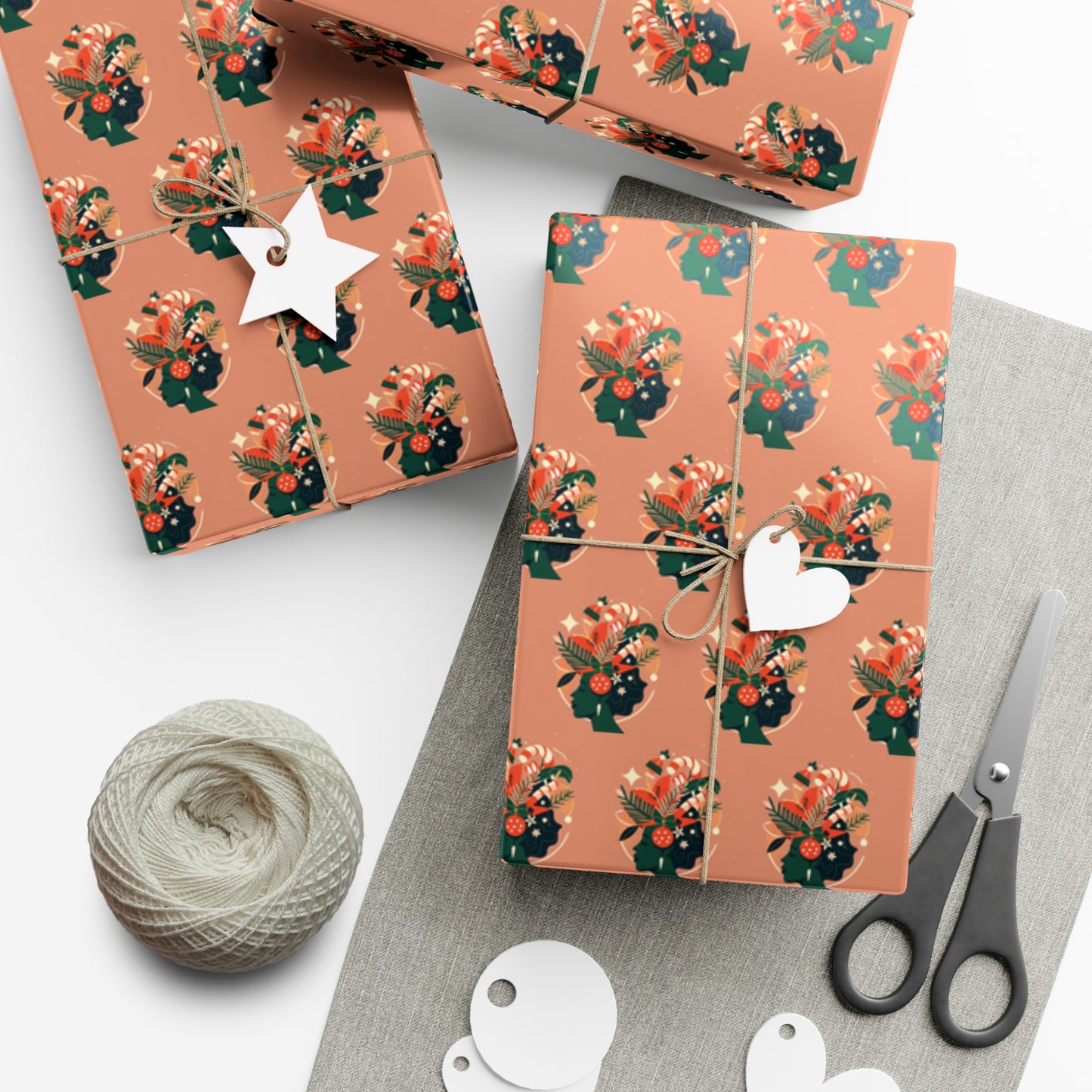 Peach & Green Holiday - Gift Wrapping Paper