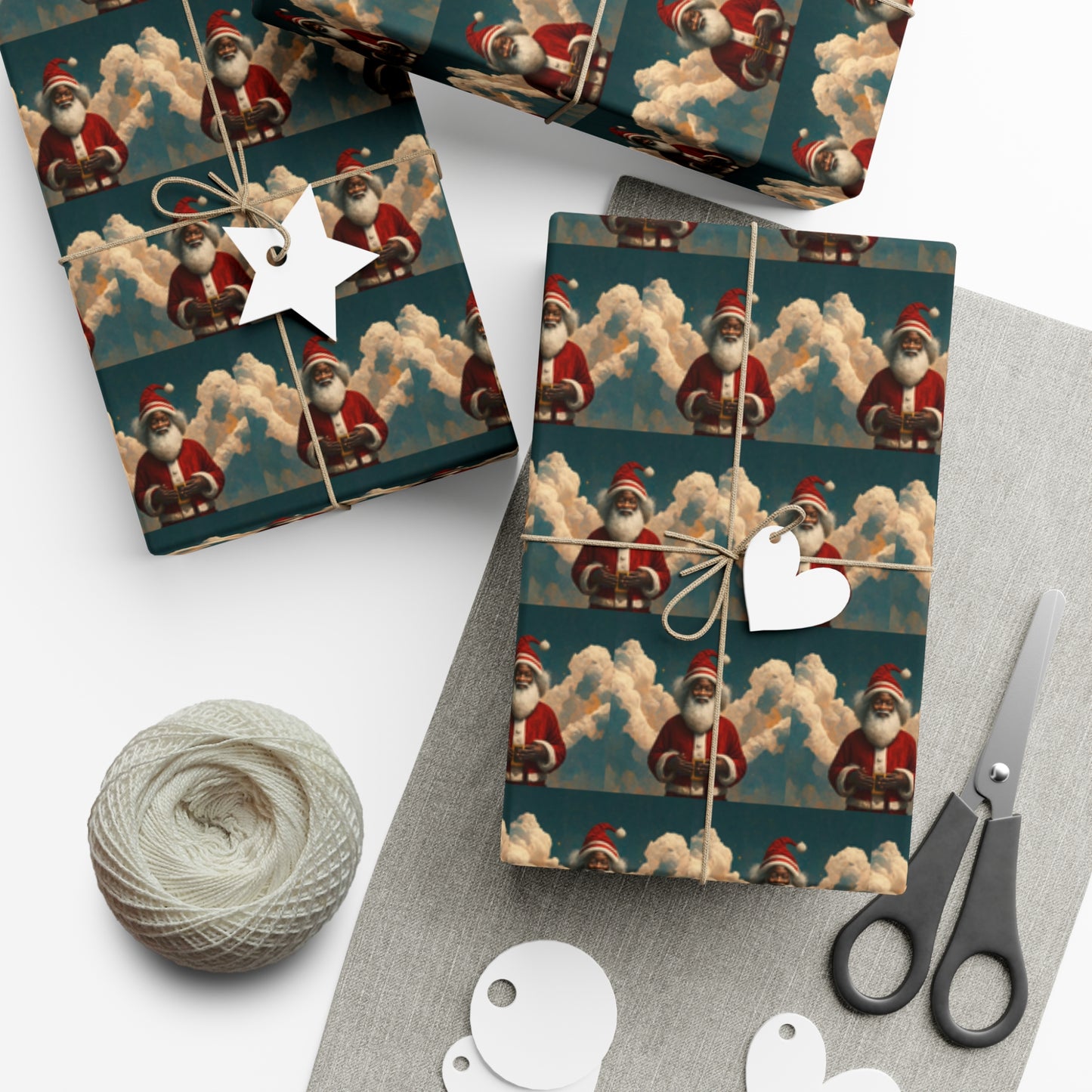 Black Santa with Cloud Wings - Gift Wrapping Paper