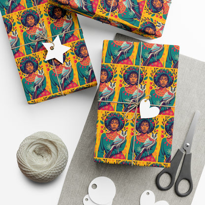 Christmas Afro with Owl - Gift Wrapping Paper