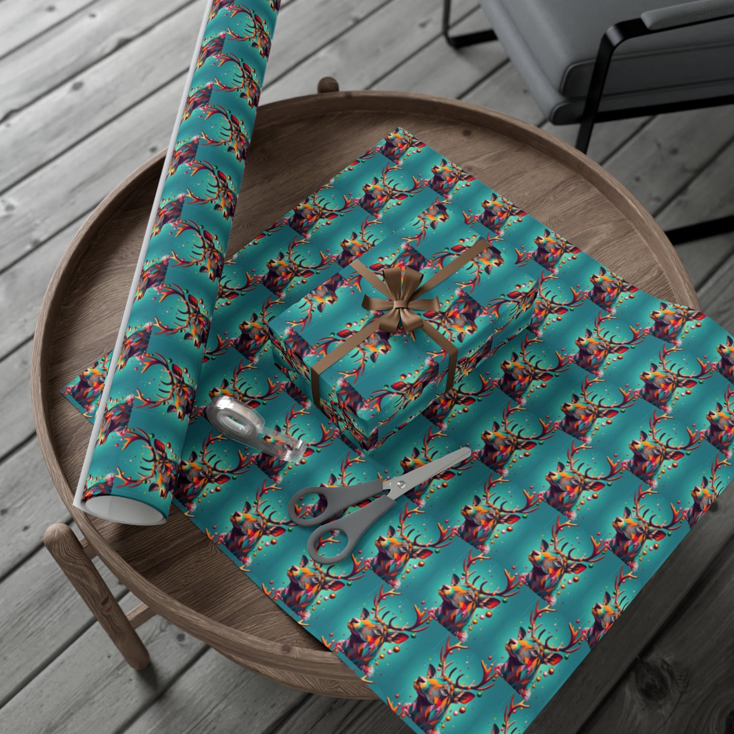 Geometric Reindeer Gift Wrapping Paper