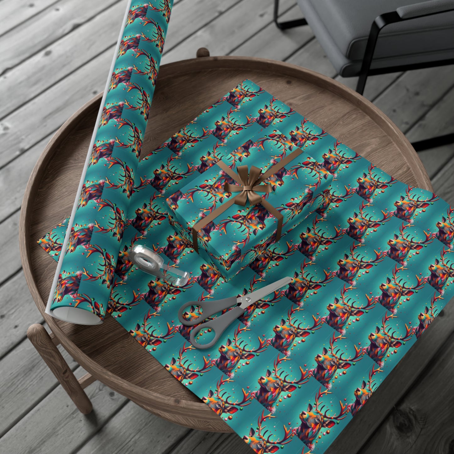 Geometric Reindeer Gift Wrapping Paper