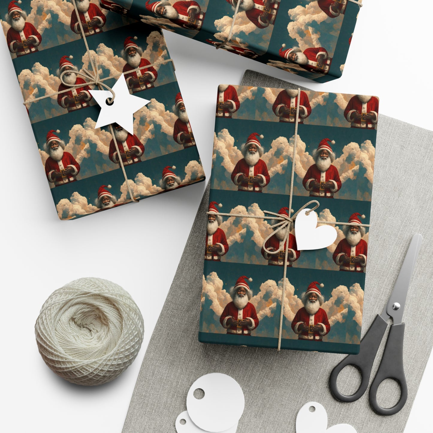 Black Santa with Cloud Wings - Gift Wrapping Paper