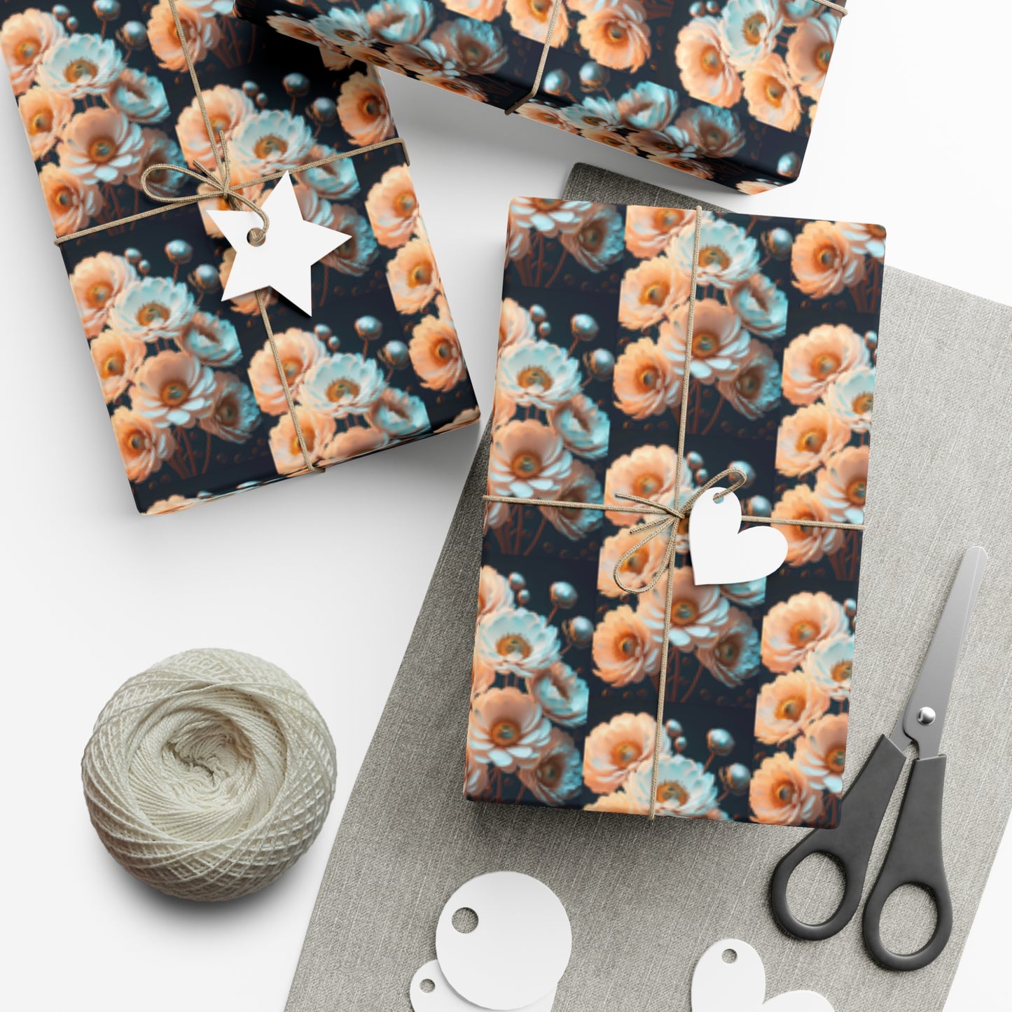 Seven of White Flowers - Gift Wrapping Paper