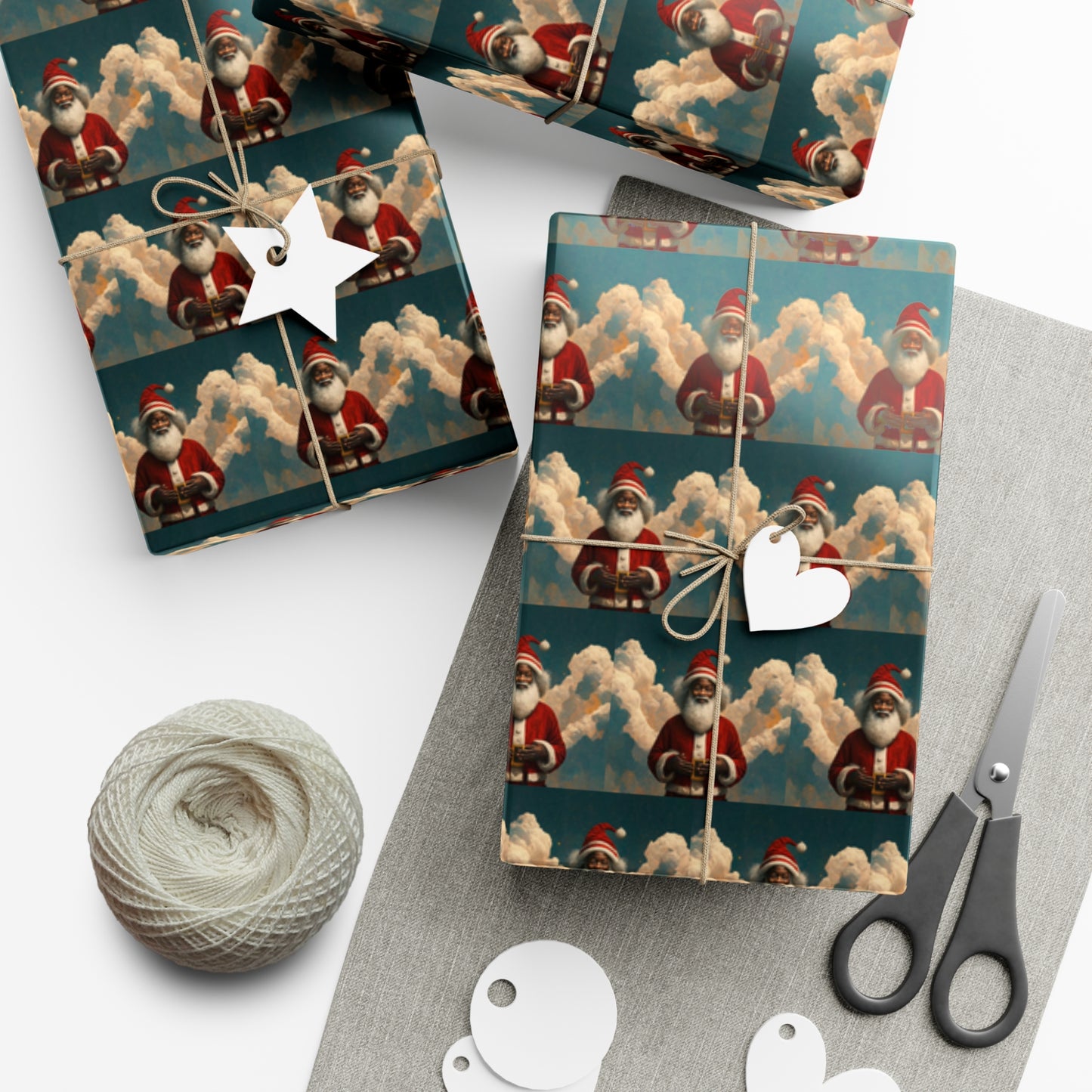 Black Santa with Cloud Wings - Gift Wrapping Paper