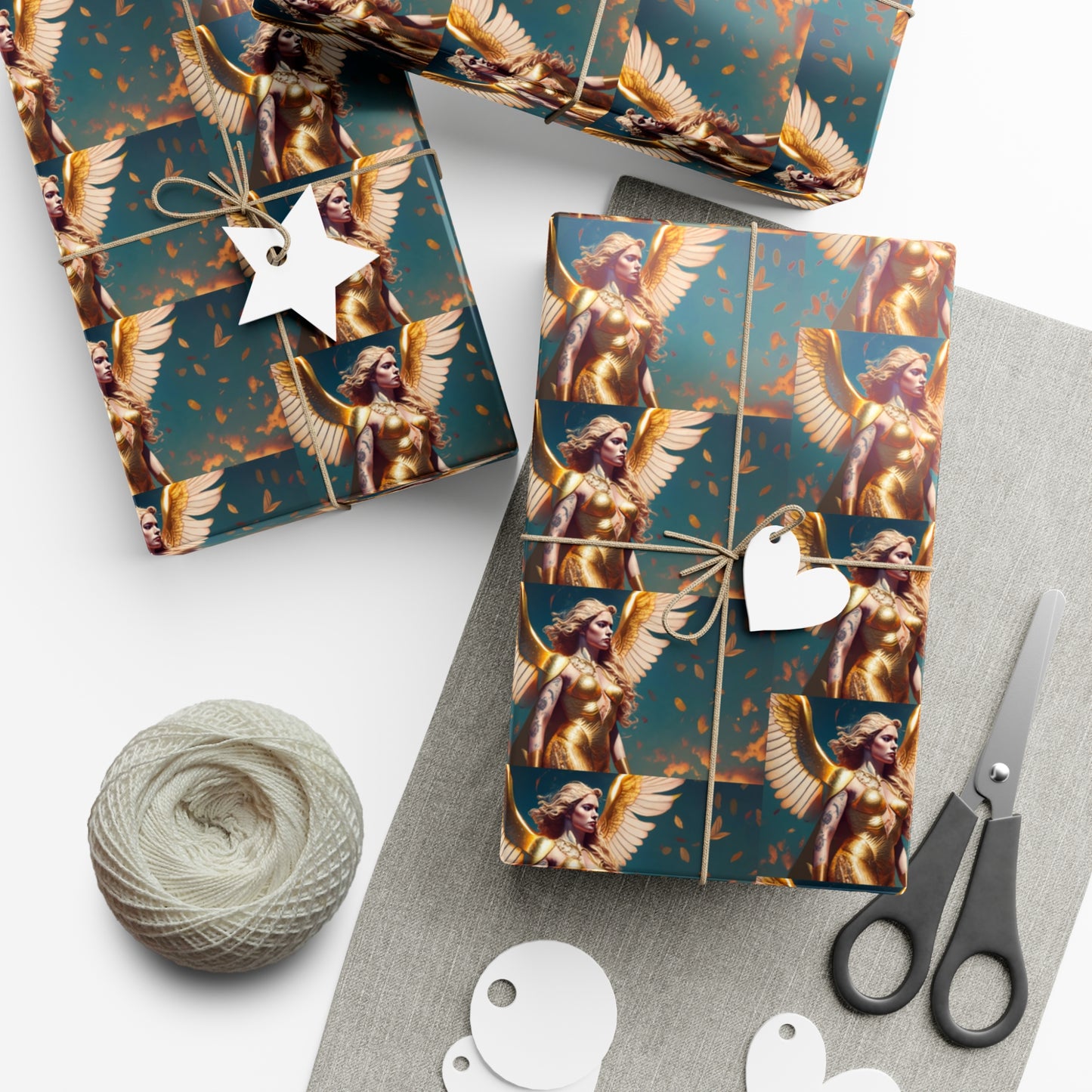 Golden Leaf Angel - Gift Wrapping Paper