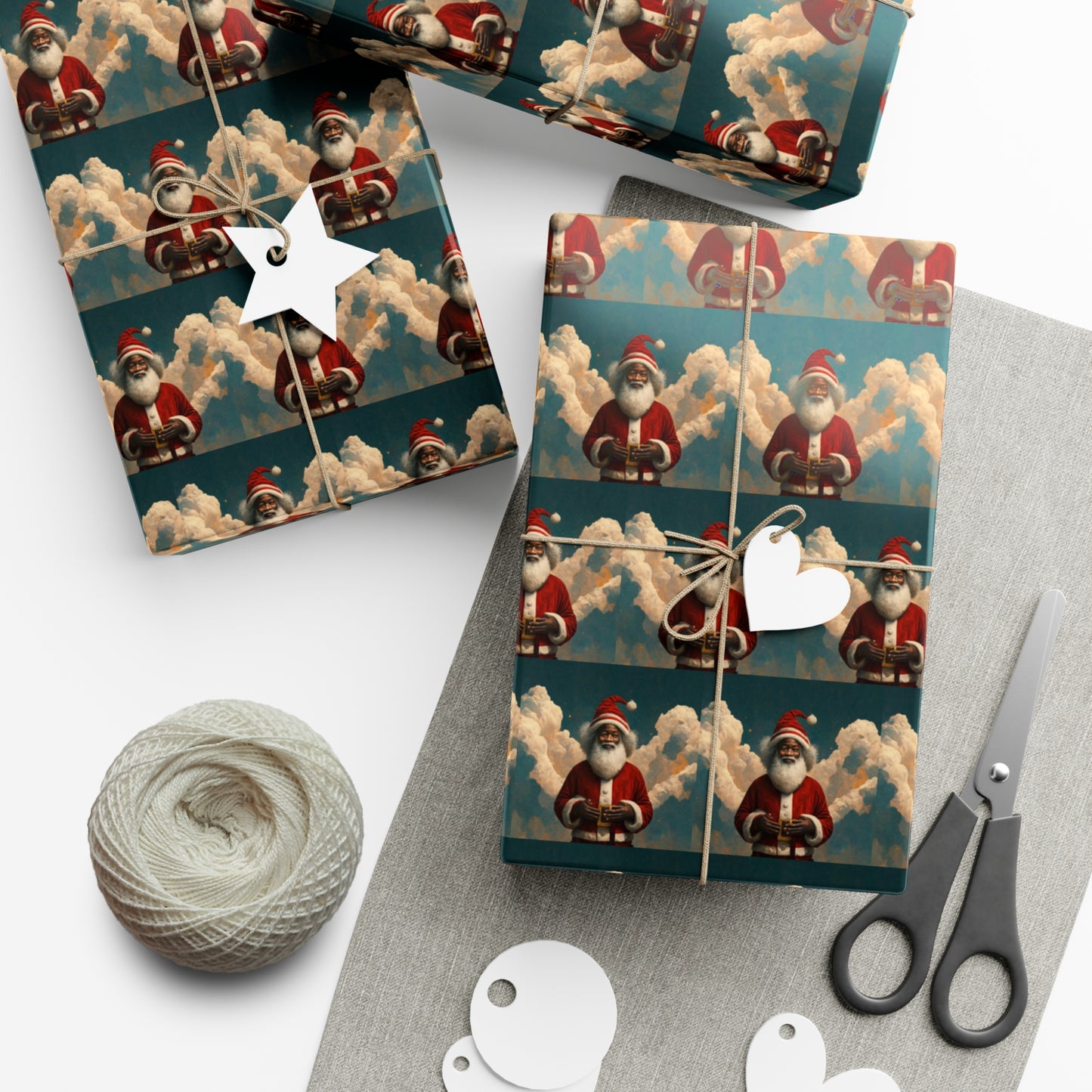 Black Santa with Cloud Wings - Gift Wrapping Paper