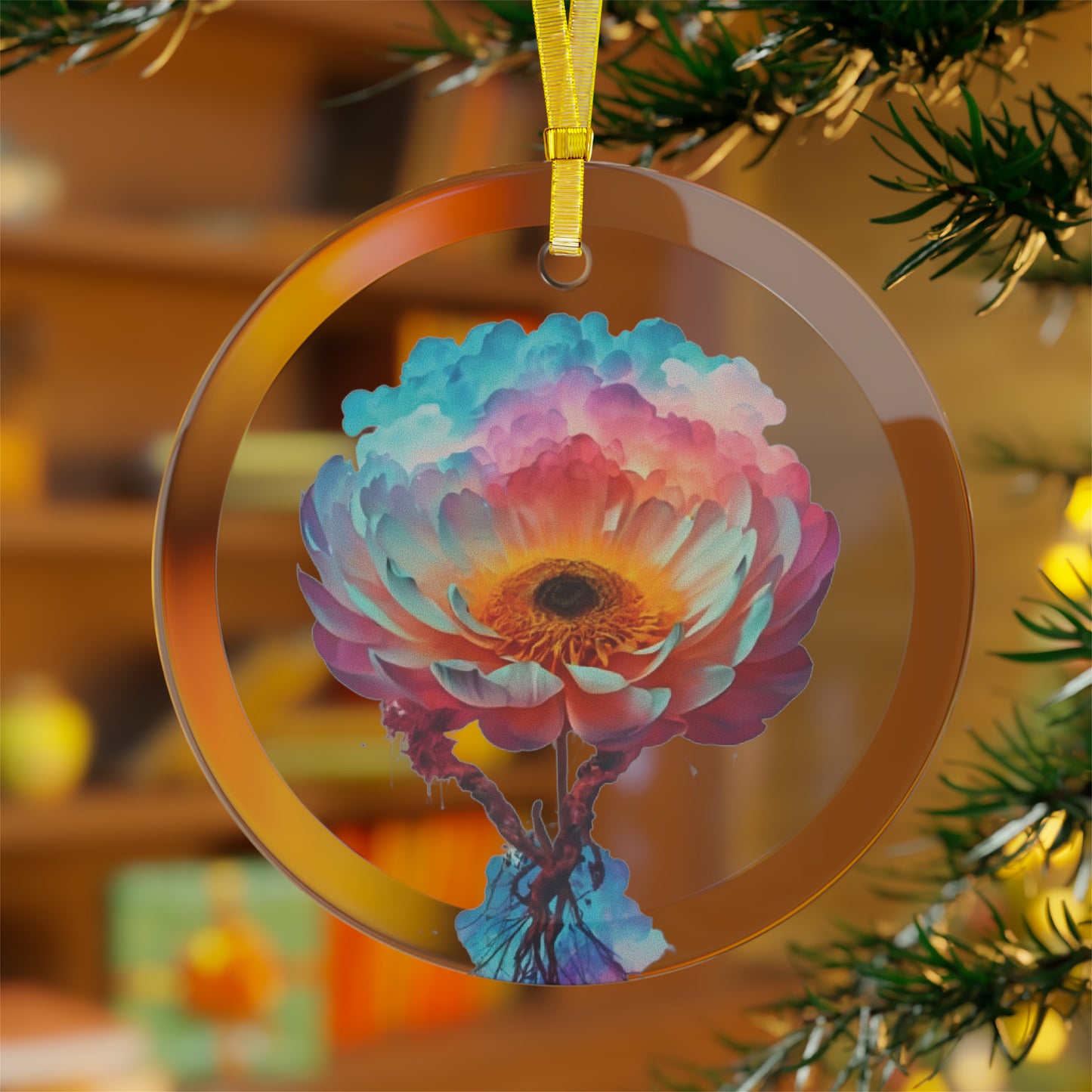 Pink Flower in the Clouds - Glass Ornaments