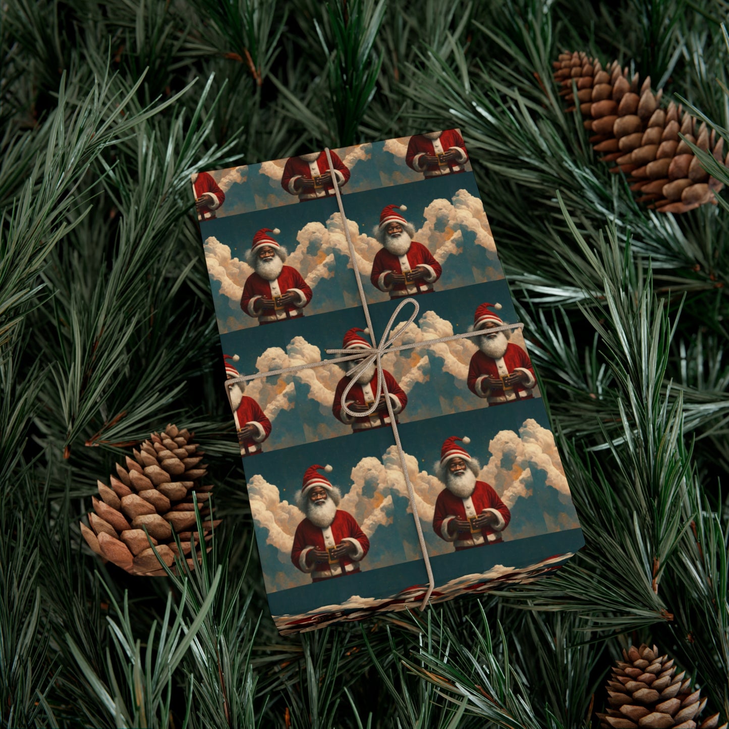 Black Santa with Cloud Wings - Gift Wrapping Paper