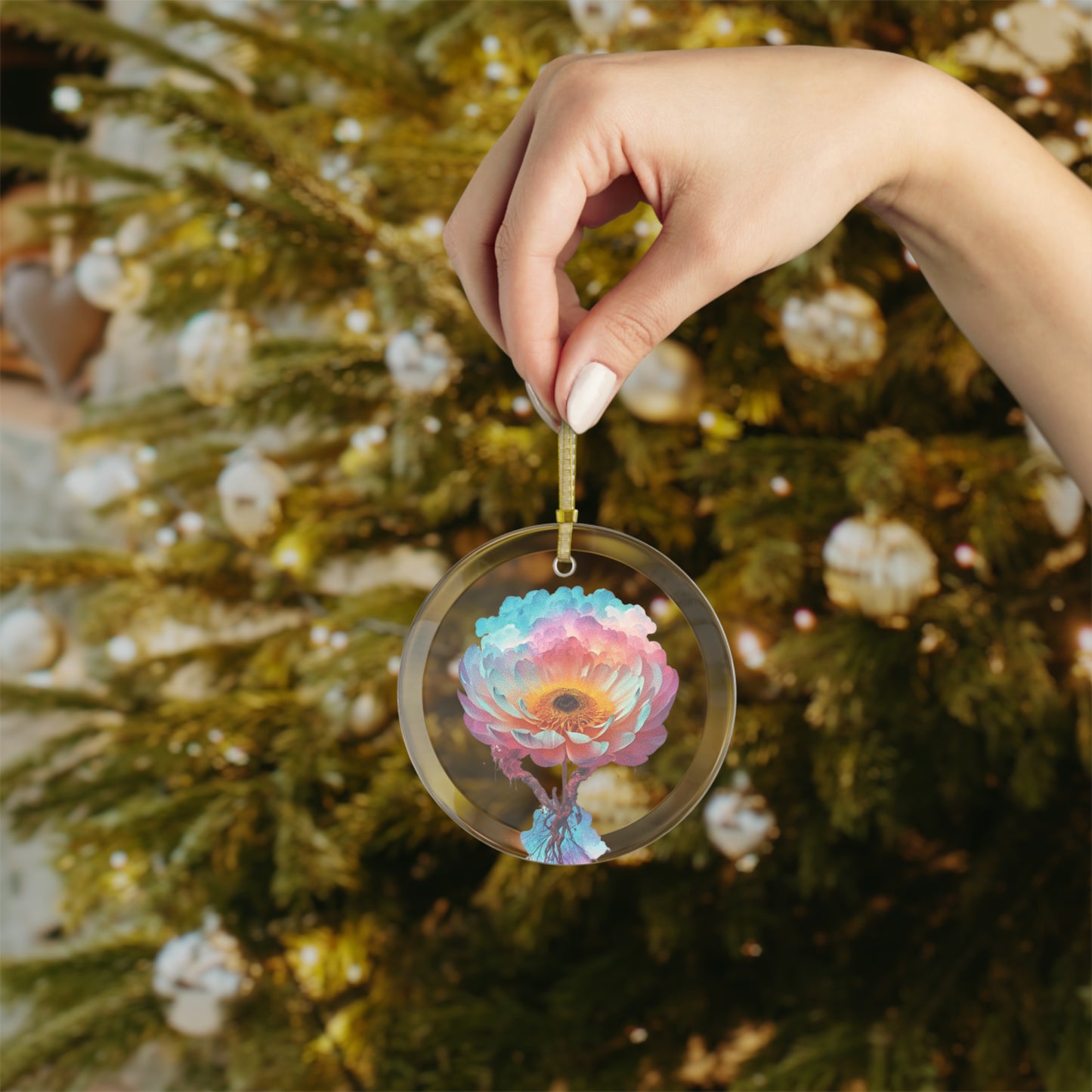 Pink Flower in the Clouds - Glass Ornaments