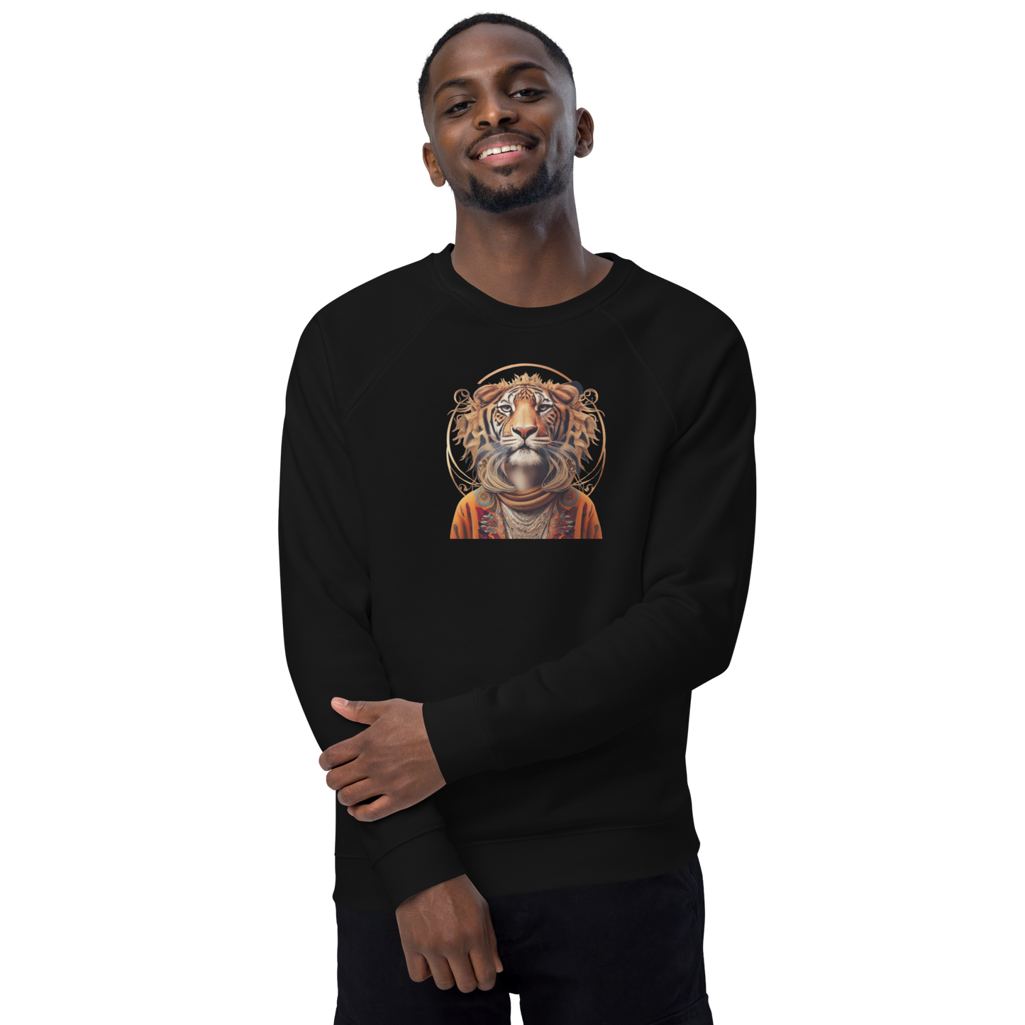 Lion in Golden Orange - Unisex Organic Raglan Sweatshirt