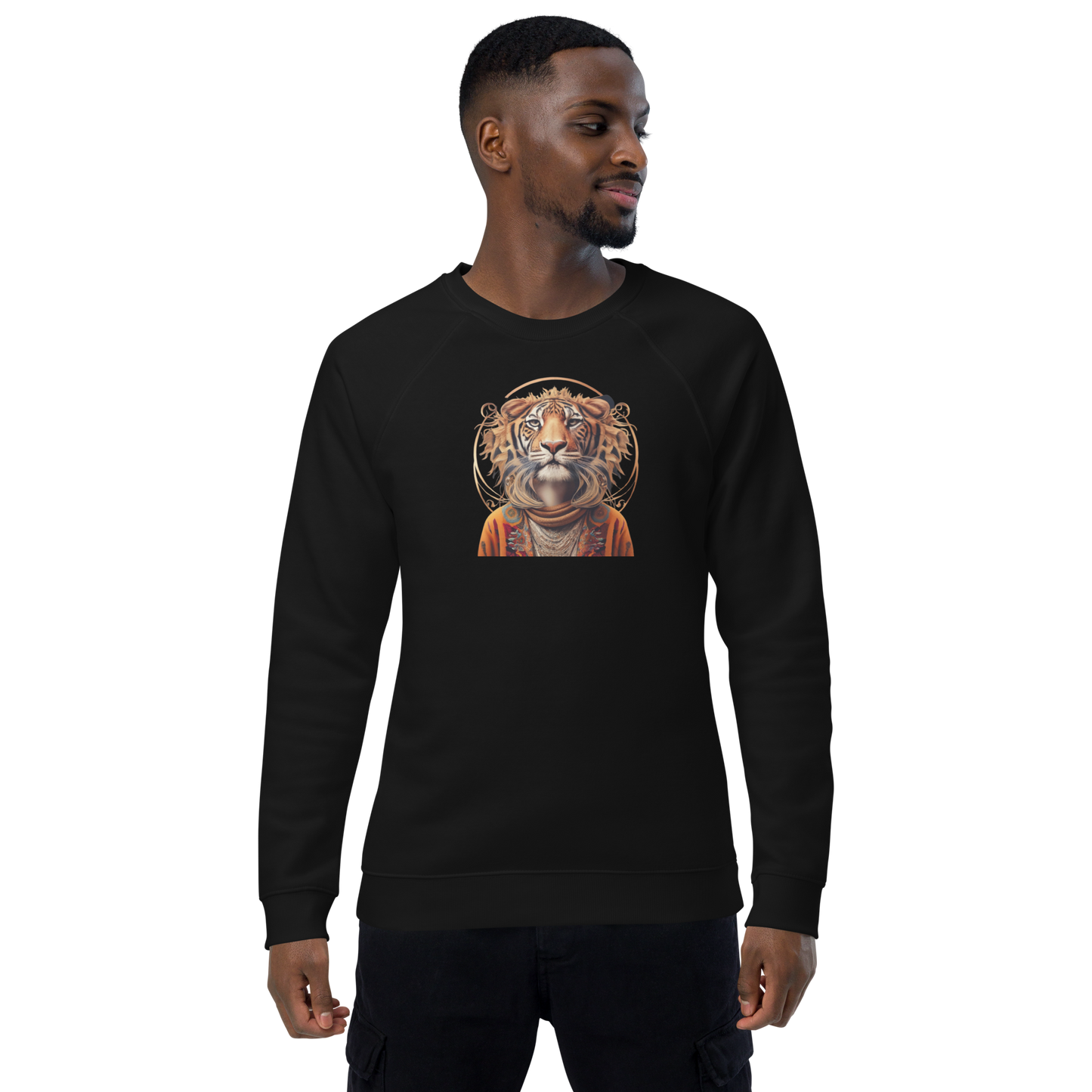 Lion in Golden Orange - Unisex Organic Raglan Sweatshirt