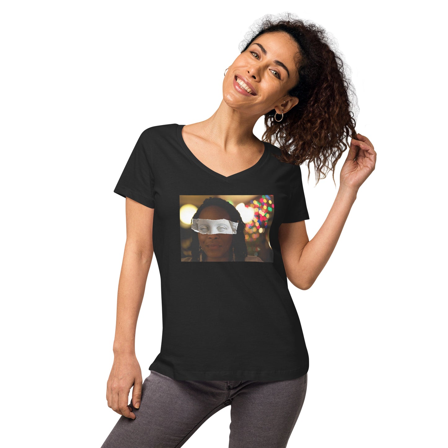 Stone Eyed Lady Women’s fitted v-neck t-shirt