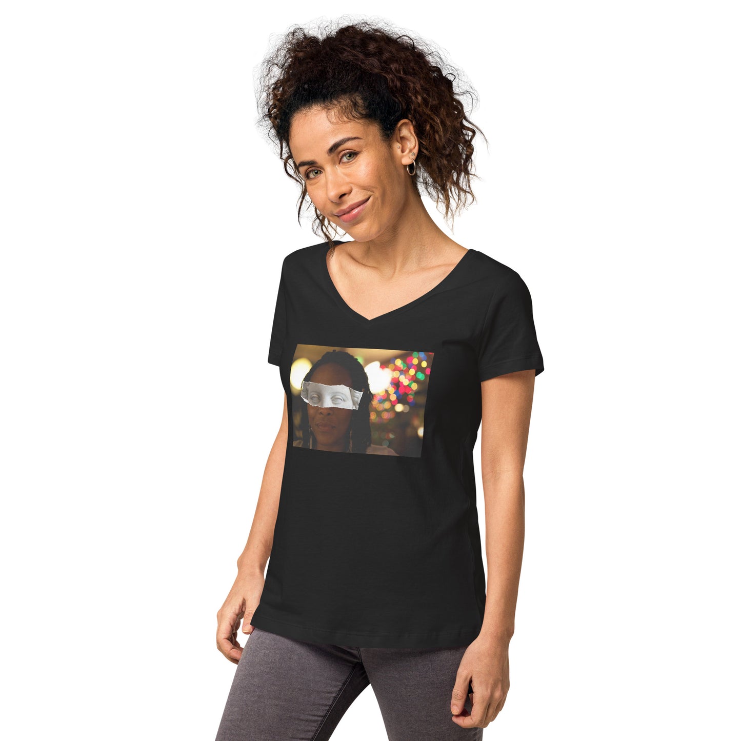 Stone Eyed Lady Women’s fitted v-neck t-shirt