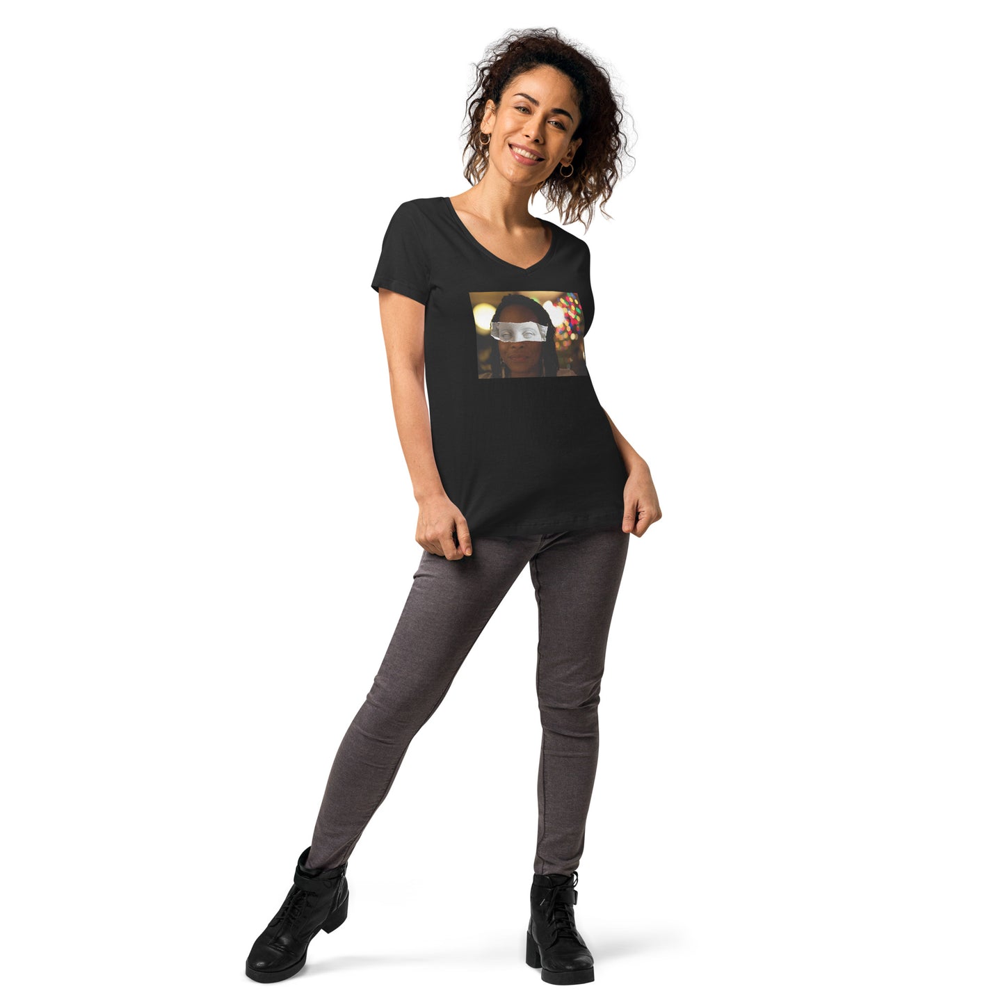 Stone Eyed Lady Women’s fitted v-neck t-shirt