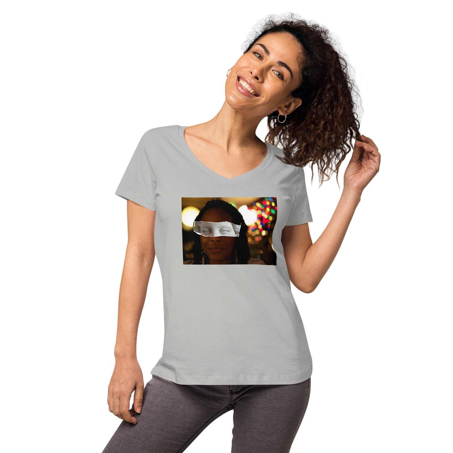 Stone Eyed Lady Women’s fitted v-neck t-shirt