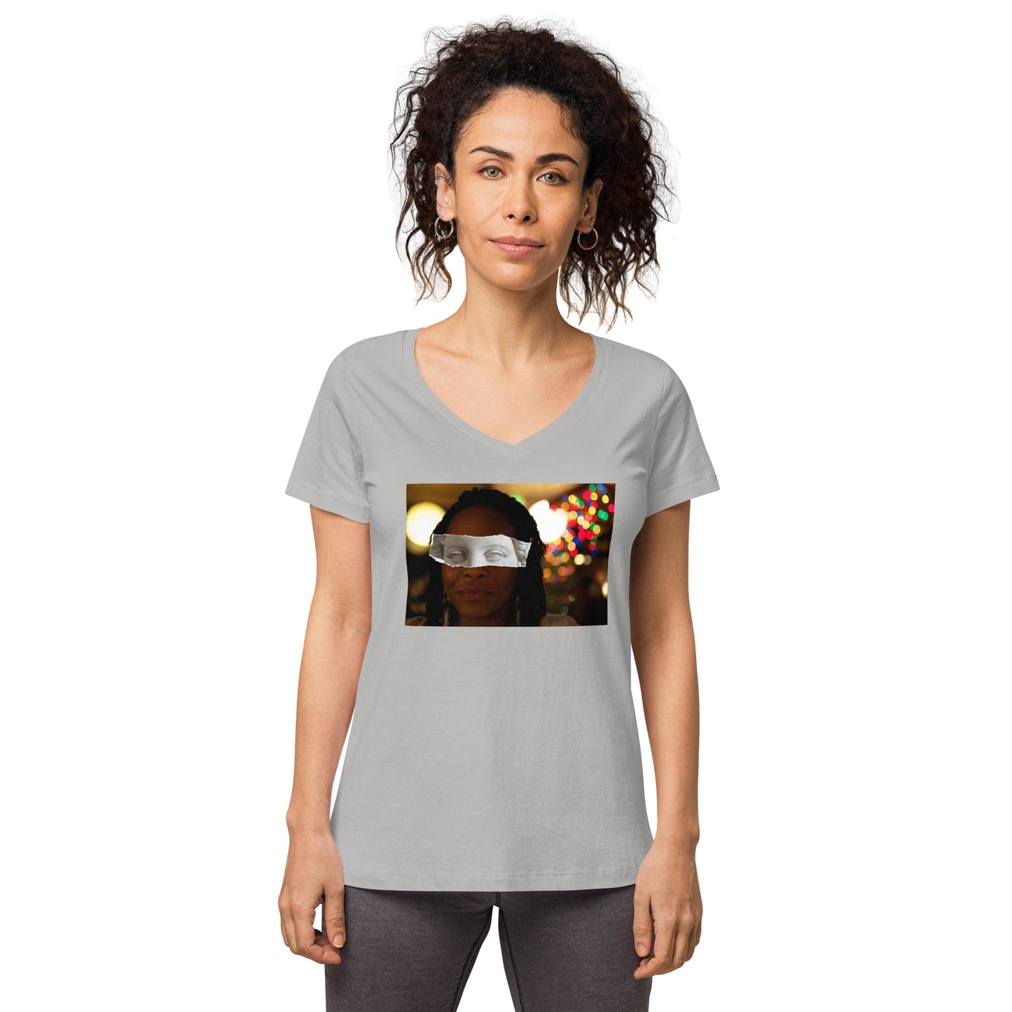 Stone Eyed Lady Women’s fitted v-neck t-shirt