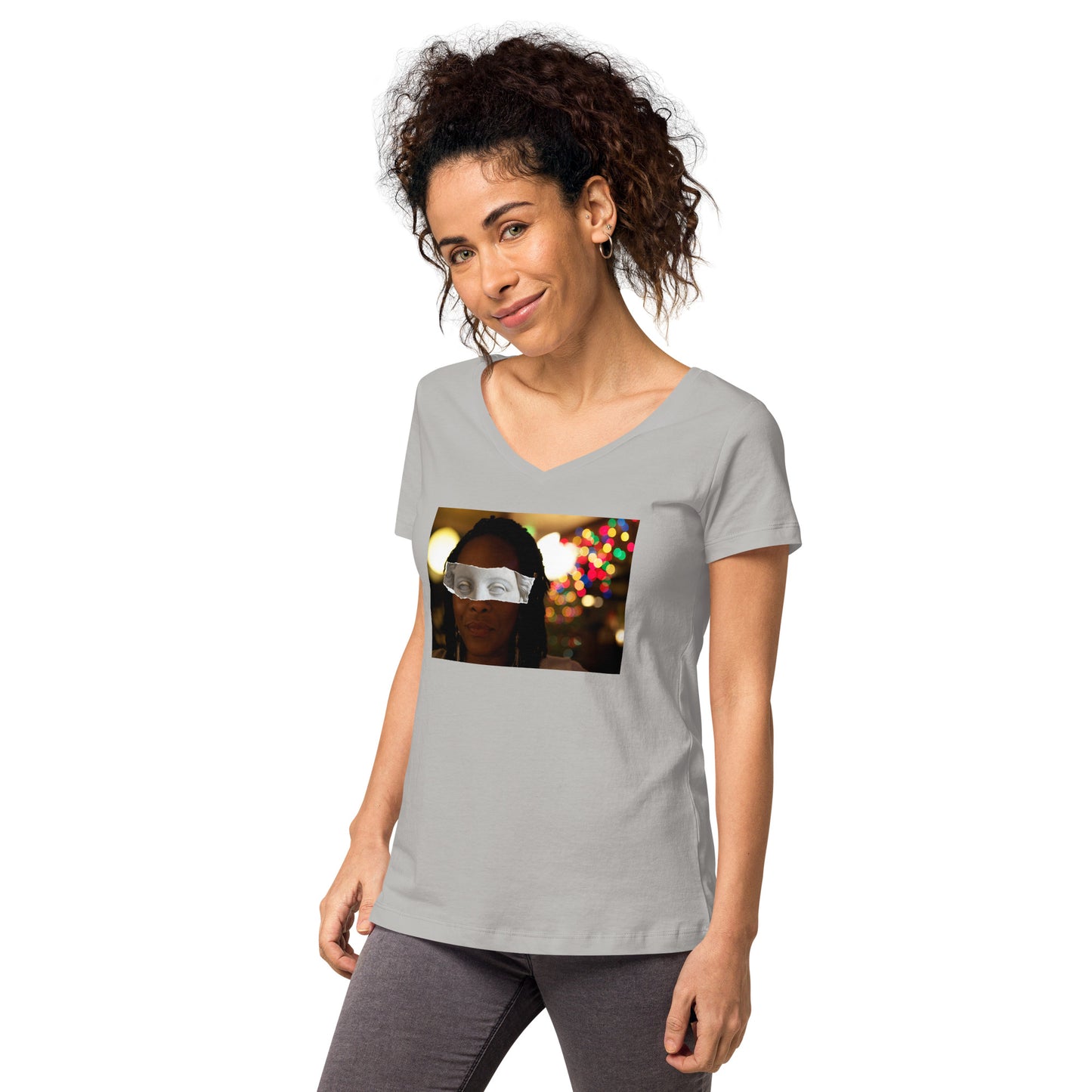 Stone Eyed Lady Women’s fitted v-neck t-shirt