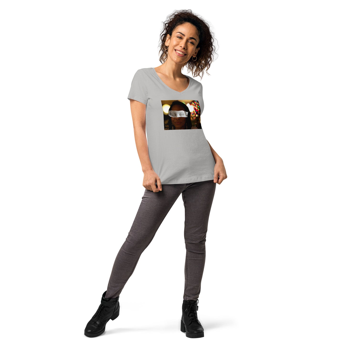 Stone Eyed Lady Women’s fitted v-neck t-shirt