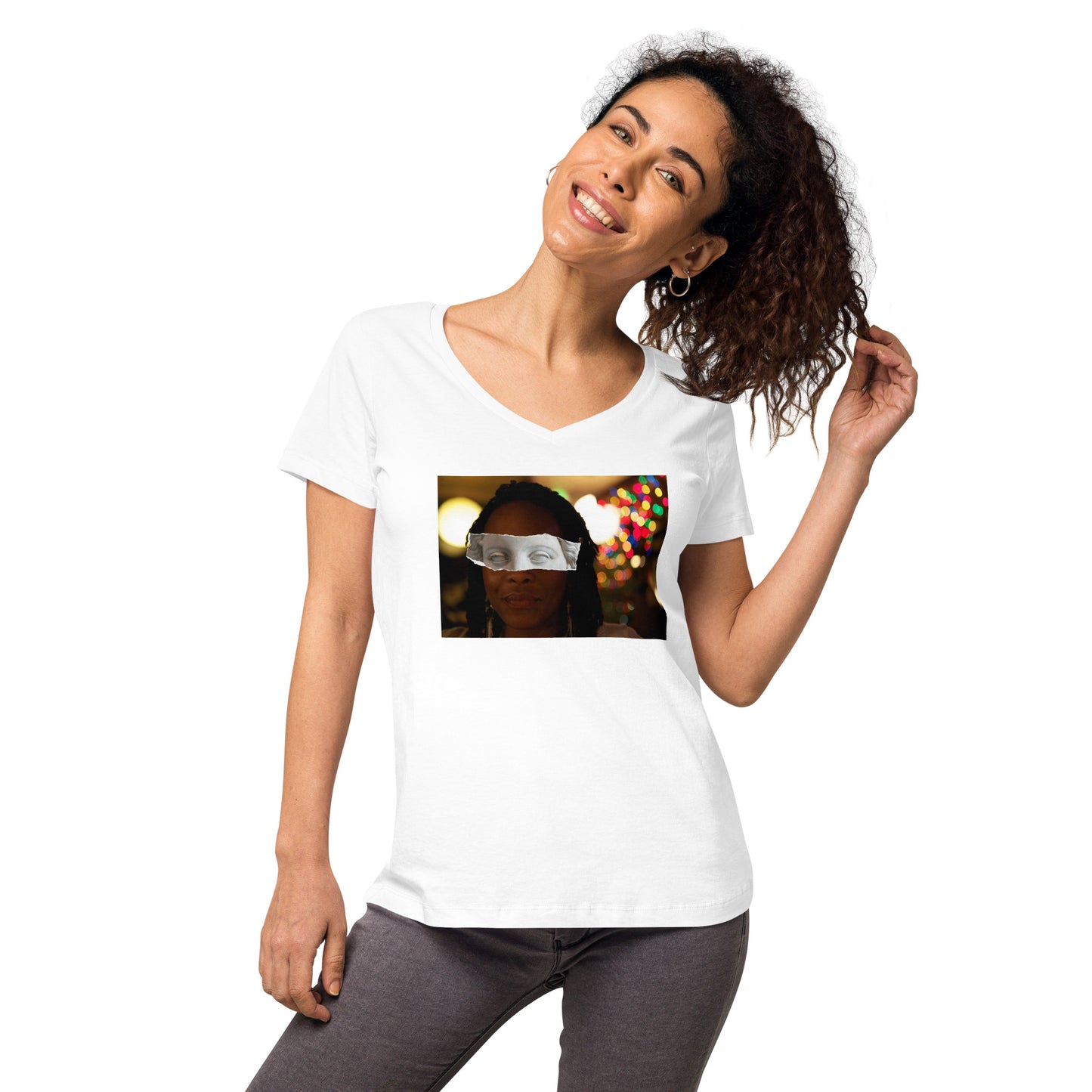 Stone Eyed Lady Women’s fitted v-neck t-shirt