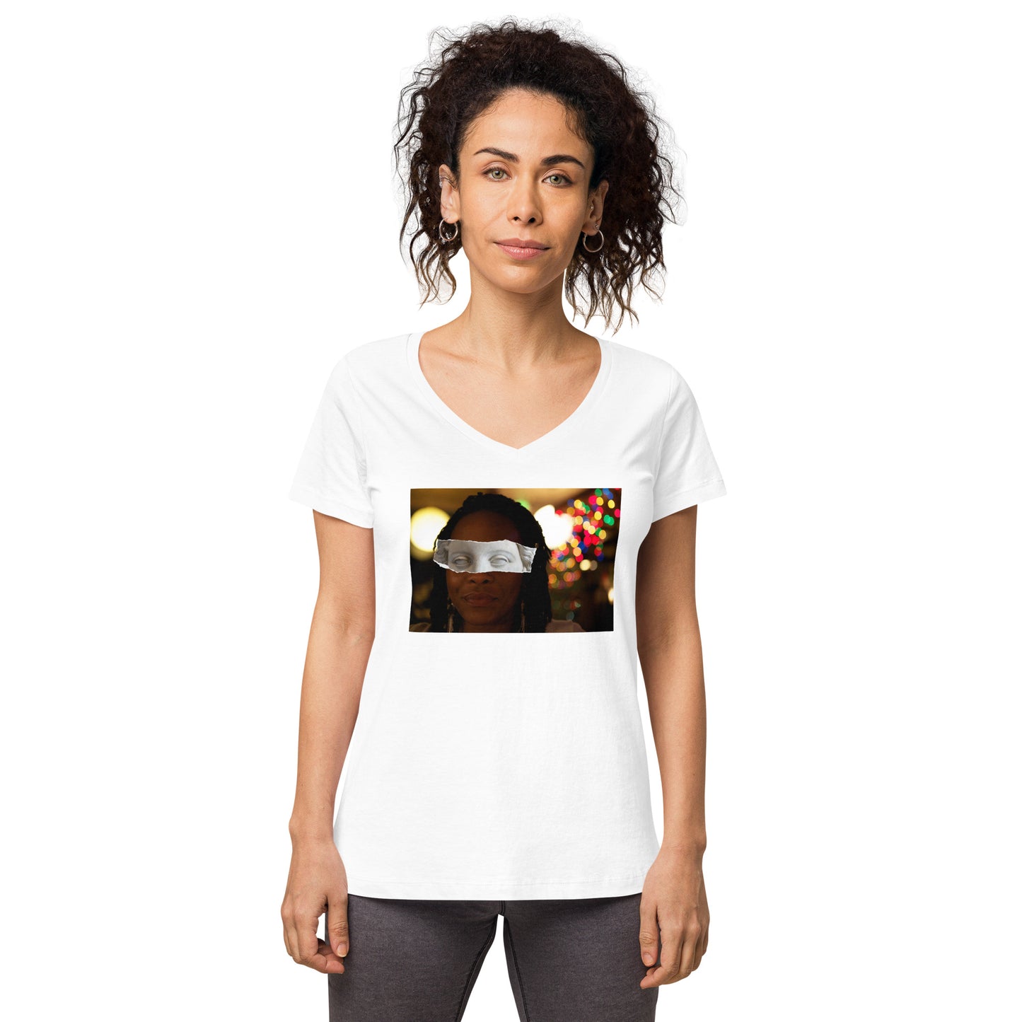 Stone Eyed Lady Women’s fitted v-neck t-shirt