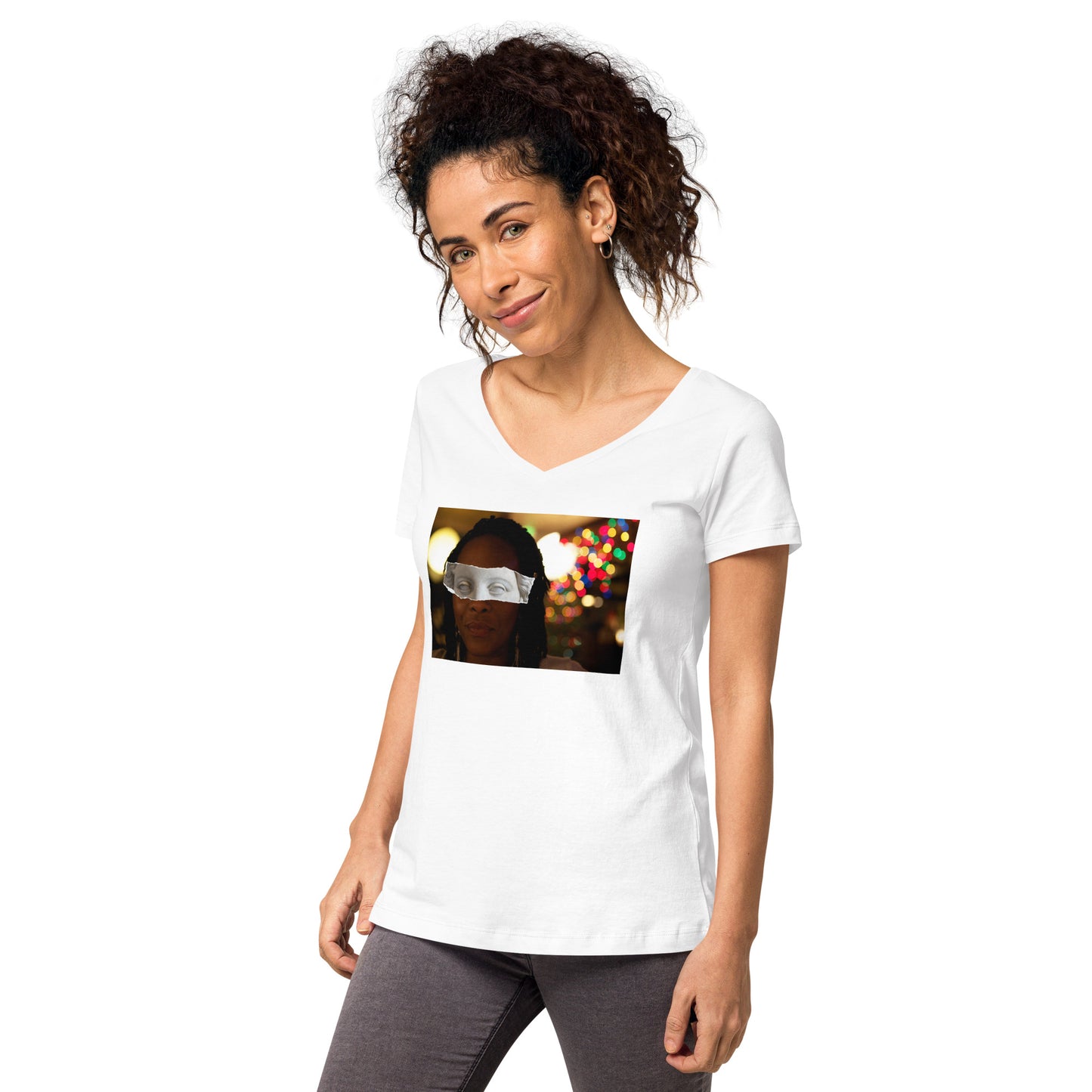 Stone Eyed Lady Women’s fitted v-neck t-shirt