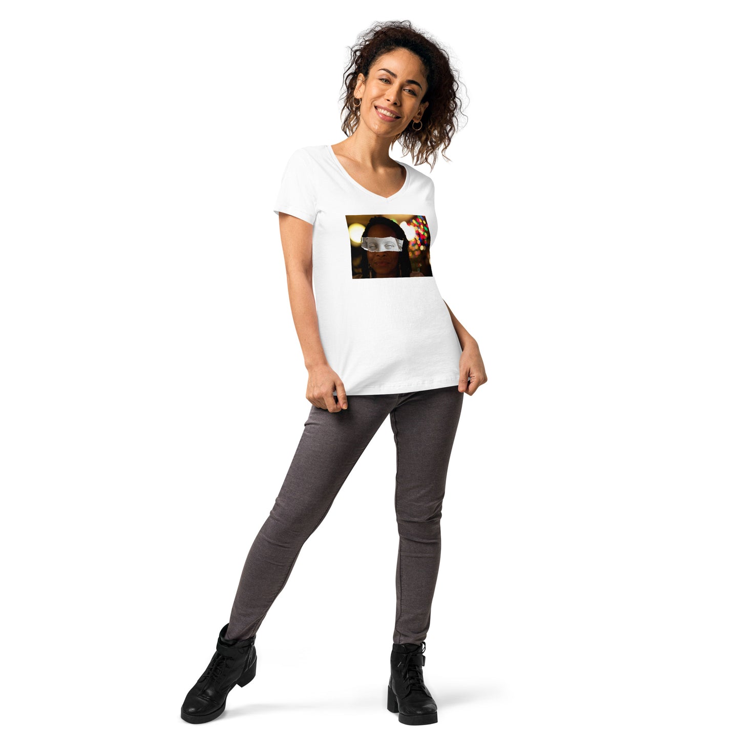 Stone Eyed Lady Women’s fitted v-neck t-shirt